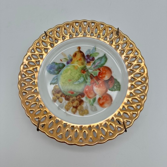 Saji Other - Saji Fancy China Japan Pierced Gold Rim Fruit Plate 7 Inch Wall Hanger